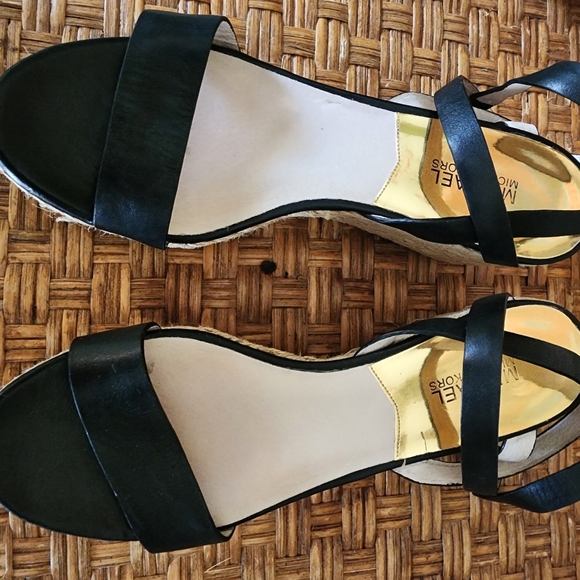 MICHAEL KORS Black Leather JALITA Jute PLATFORM Strappy MK Logo SANDALS - Picture 9 of 16